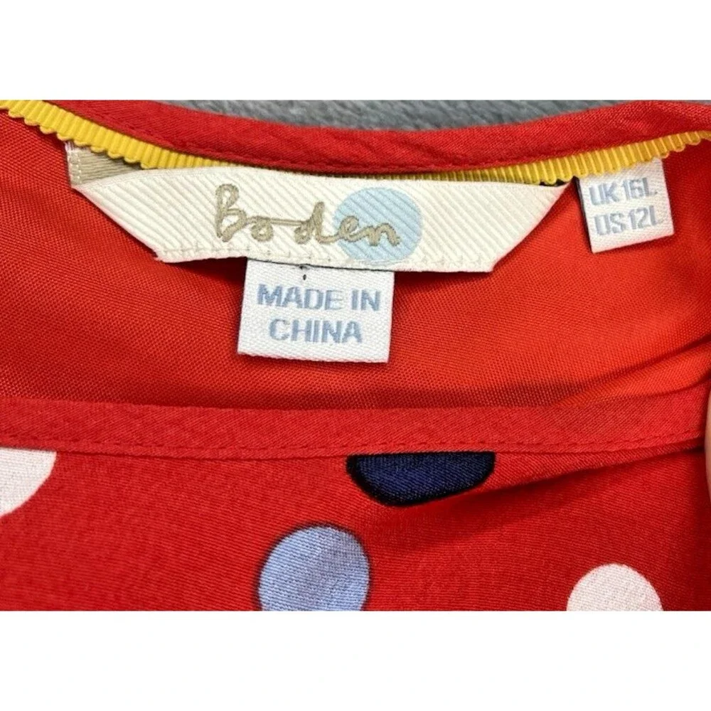 Boden NEW fit & flare round neck red colored dot lined dress sz 12L city classic - Picture 4 of 10